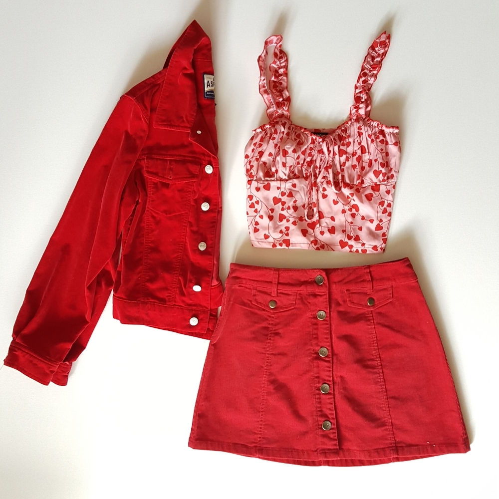 Cherry Red Button Front Skirt